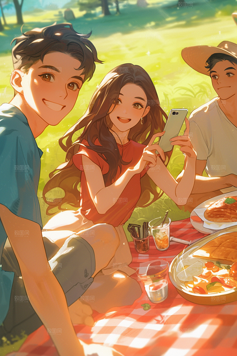 夏日聚会手绘假日插画