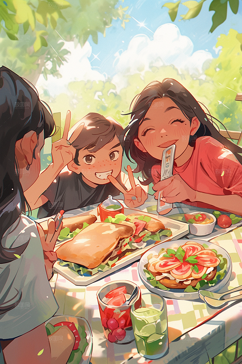 夏日聚会同学玩耍插画