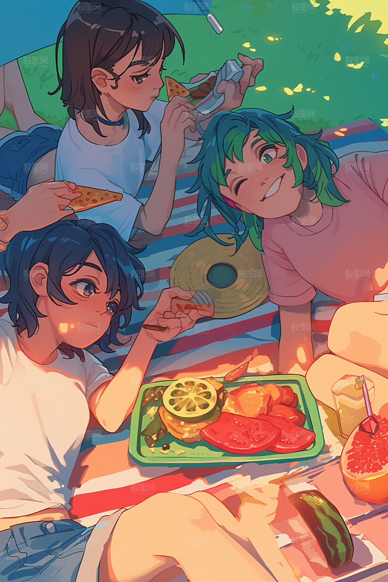 夏日聚会手绘友谊插画
