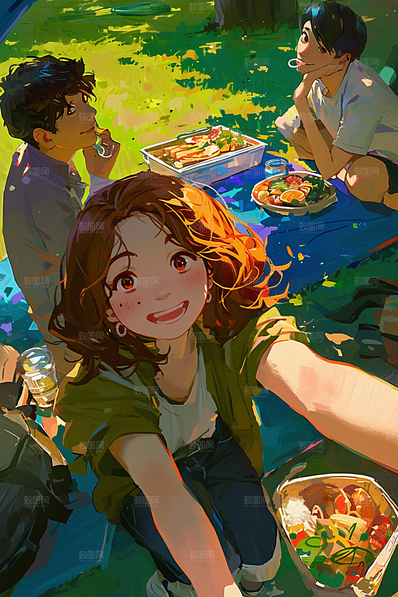 夏日聚会自拍假日插画