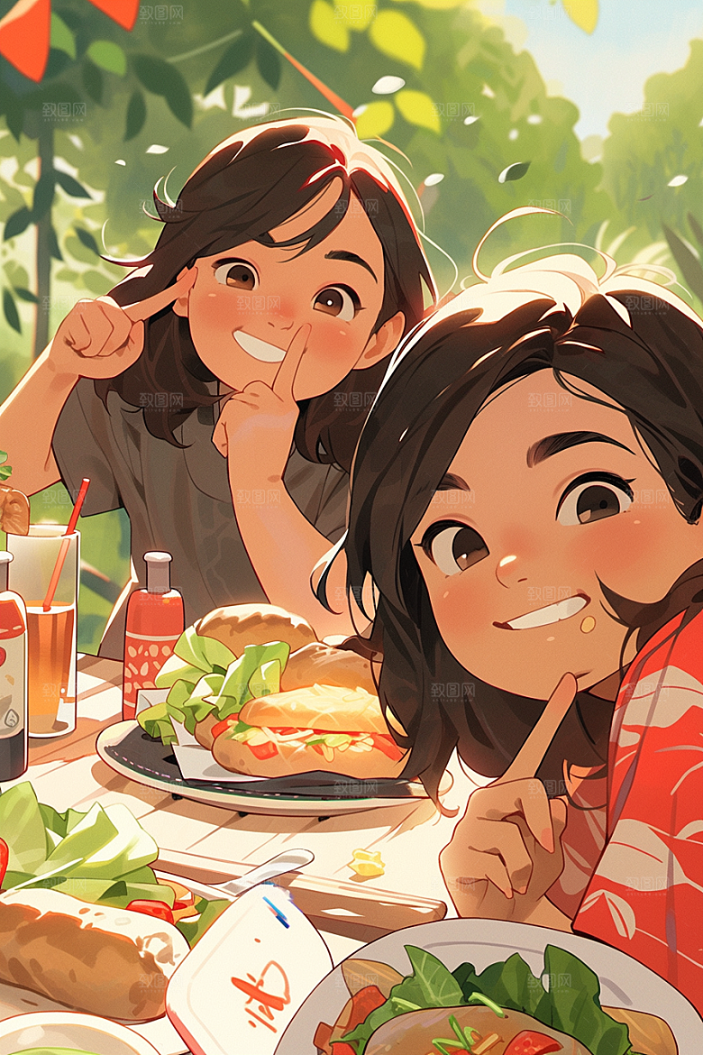夏日聚会自拍暑假插画