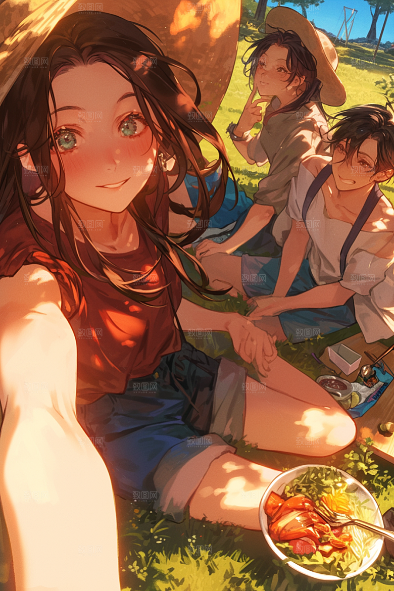 夏日聚会自拍友情插画