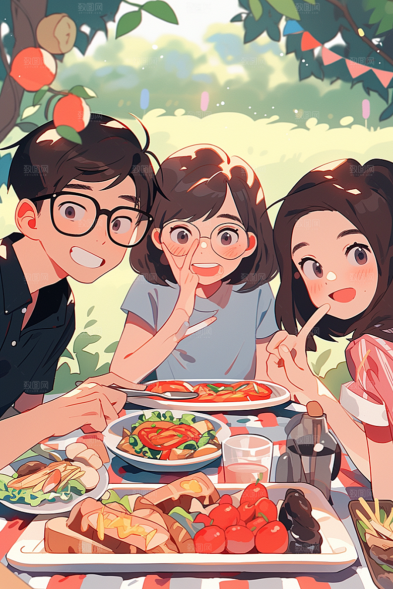 夏日聚会友情同学插画