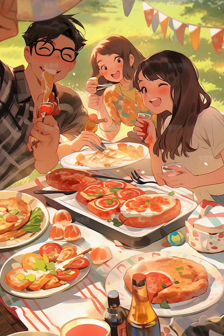 夏日聚会友情暑假插画