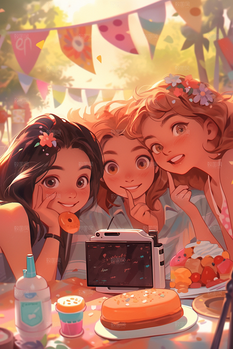 夏日聚会高清友情插画