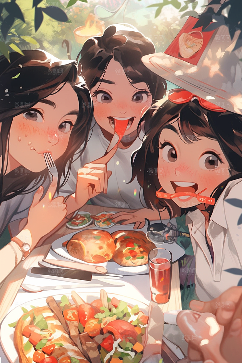 夏日聚会同学暑假插画