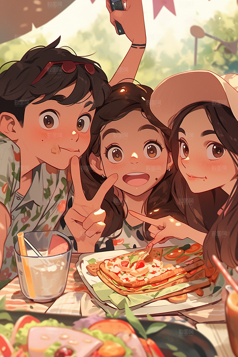 夏日聚会发小假日插画