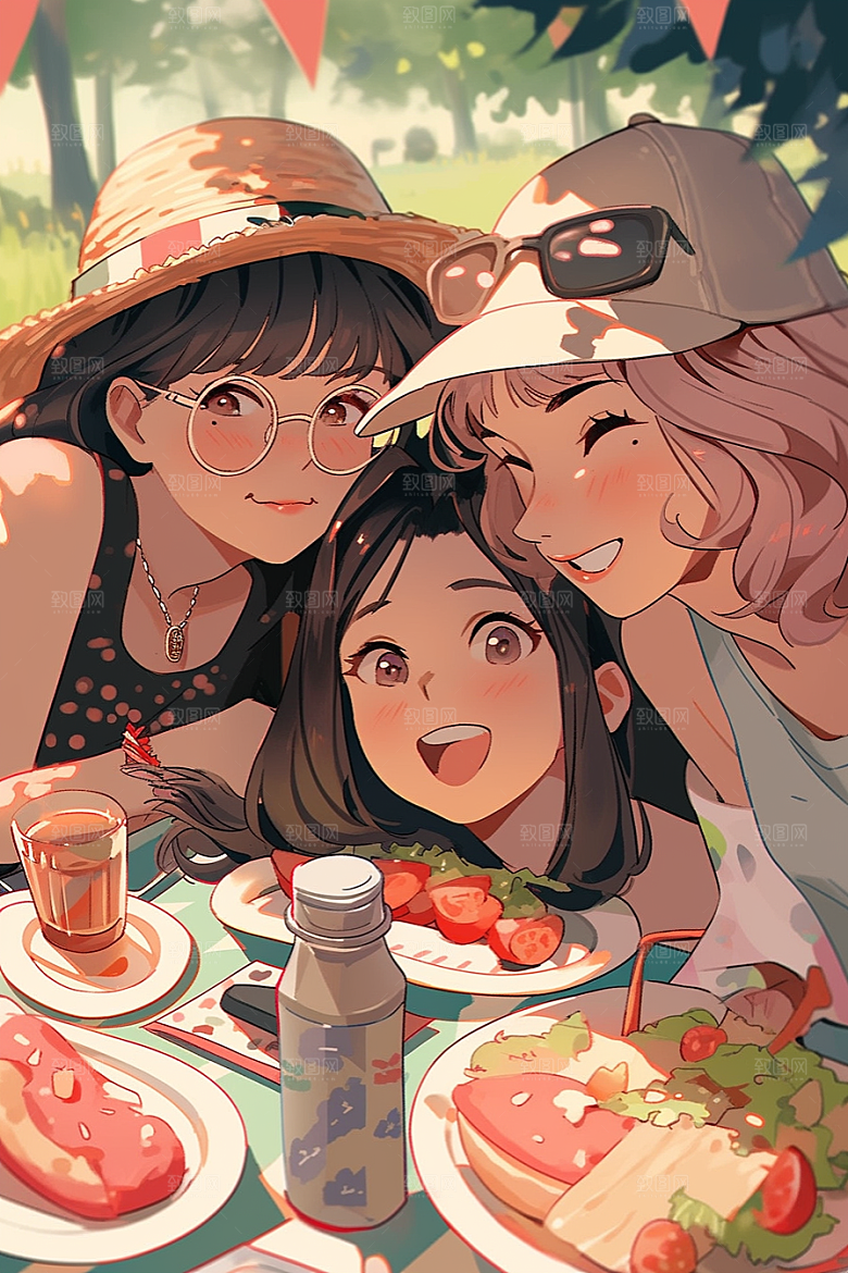 夏日聚会高清暑假插画