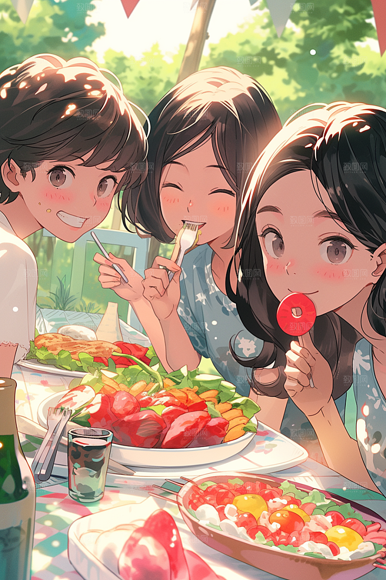 夏日聚会友情假日插画
