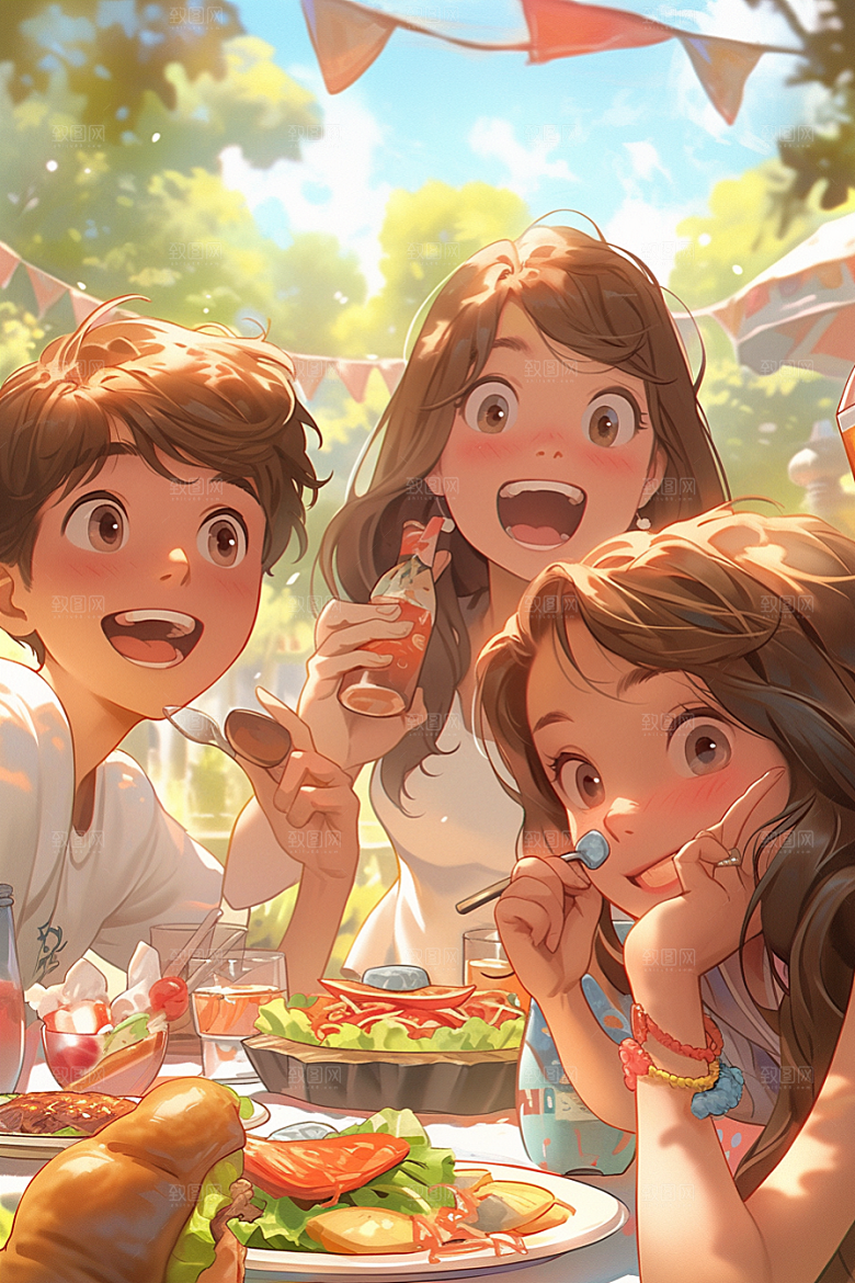 夏日聚会同学场景插画