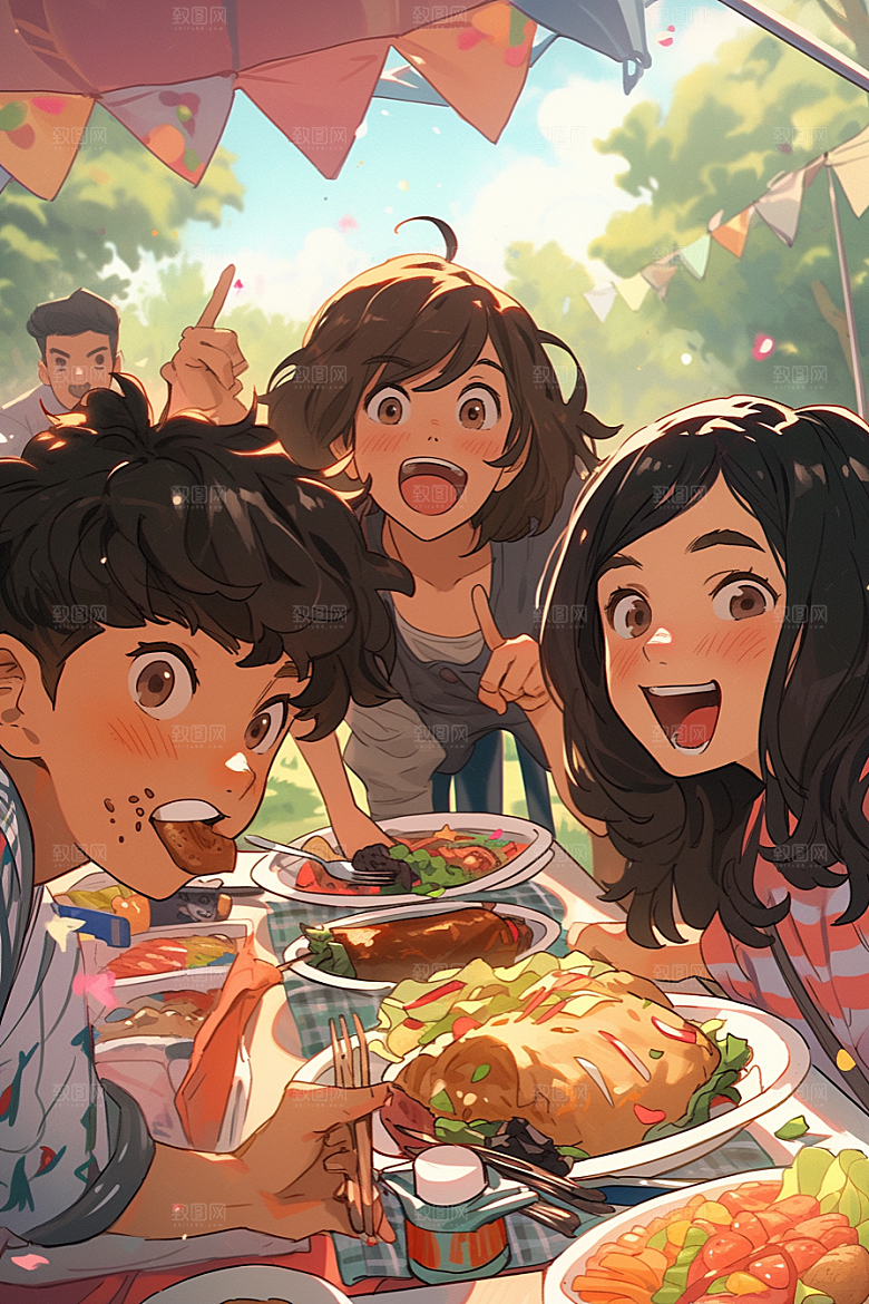 夏日聚会假日场景插画