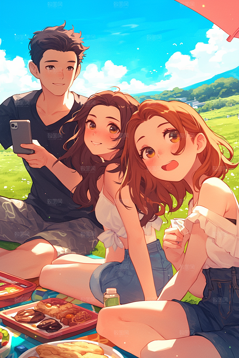 夏日聚会友谊欢乐插画