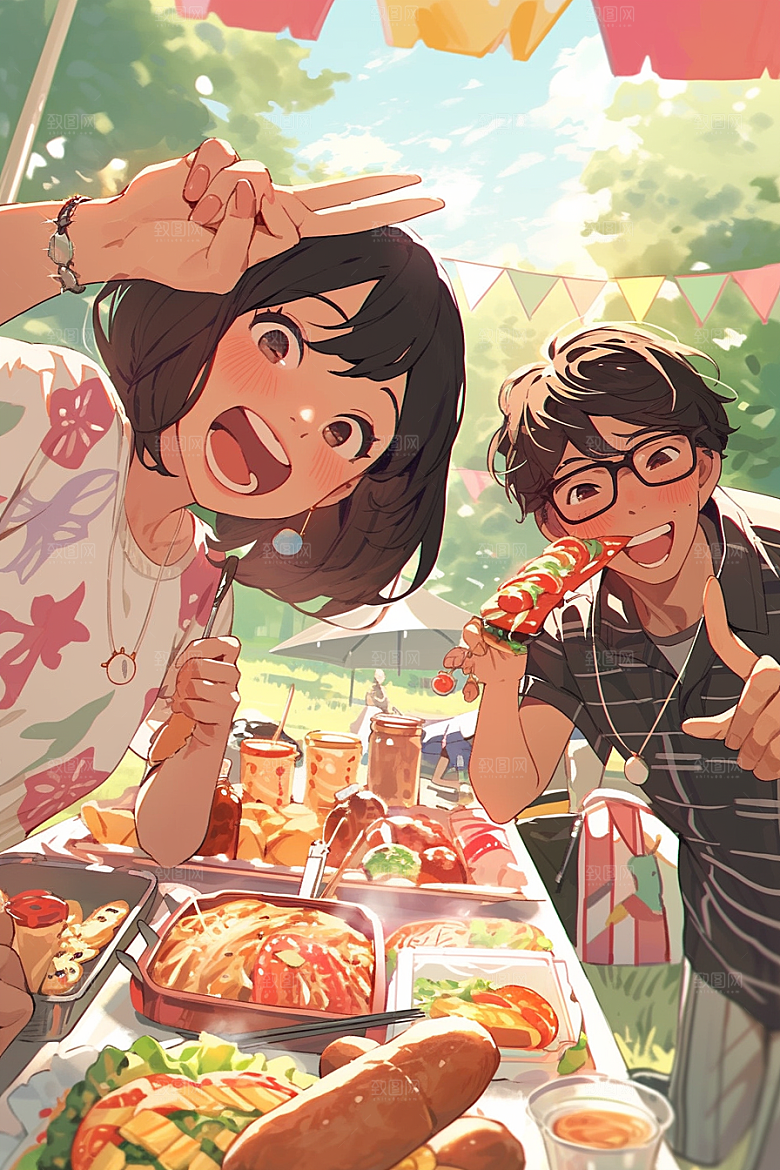 夏日聚会发小假日插画