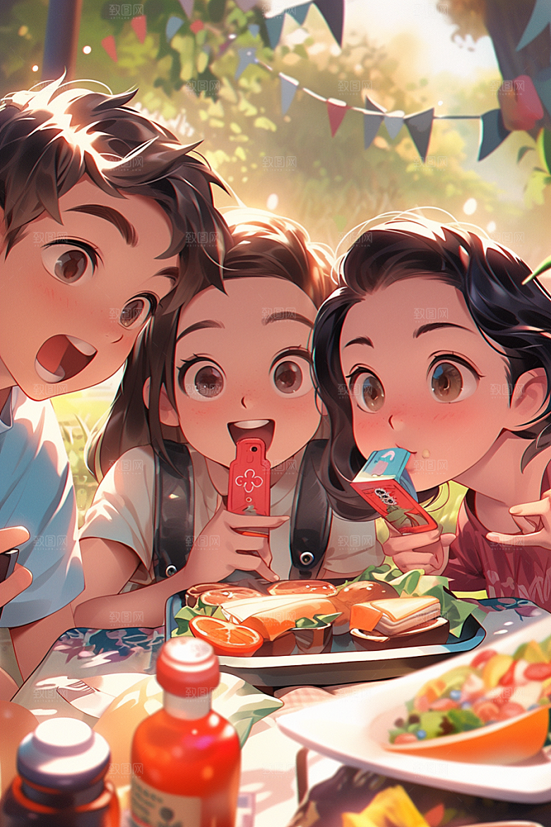 夏日聚会假日自拍插画