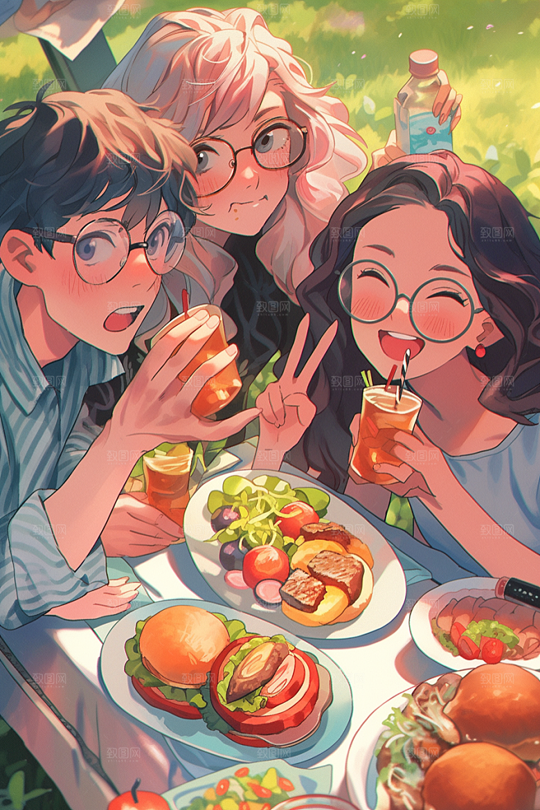 夏日聚会玩耍高清插画