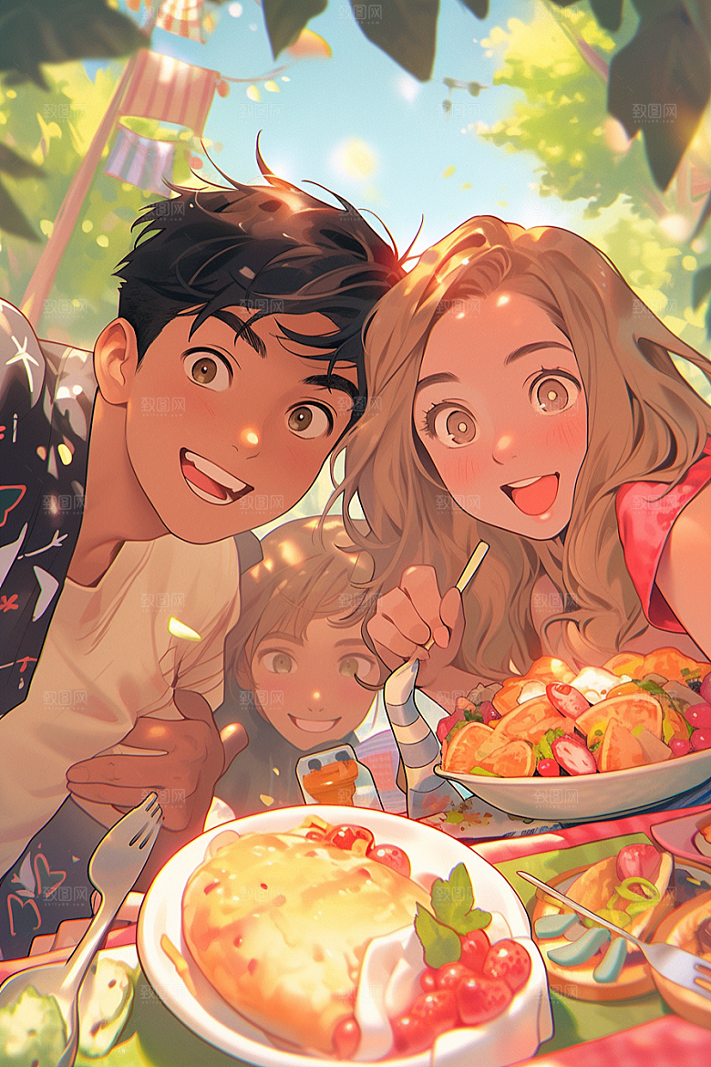 夏日聚会玩耍友谊插画