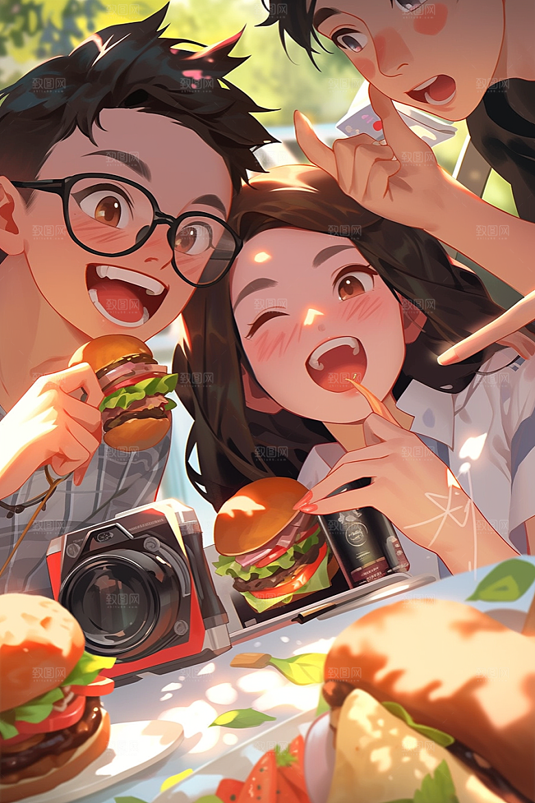 夏日聚会友谊手绘插画