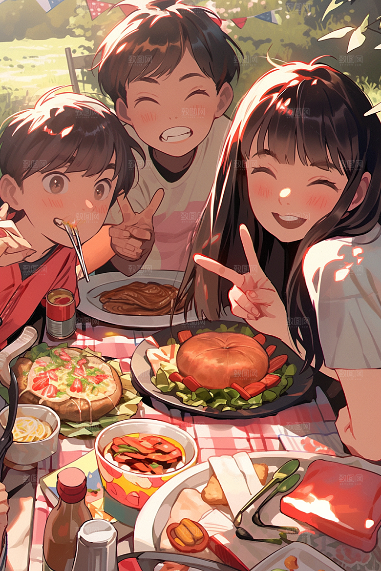 夏日聚会欢乐场景插画