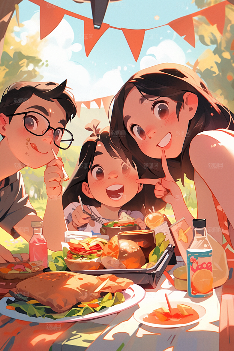 夏日聚会手绘假日插画
