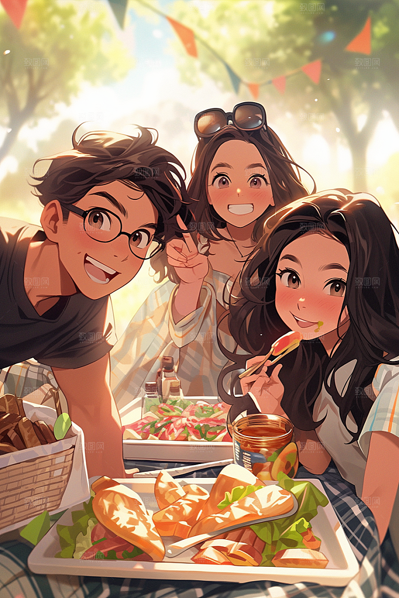夏日聚会玩耍发小插画