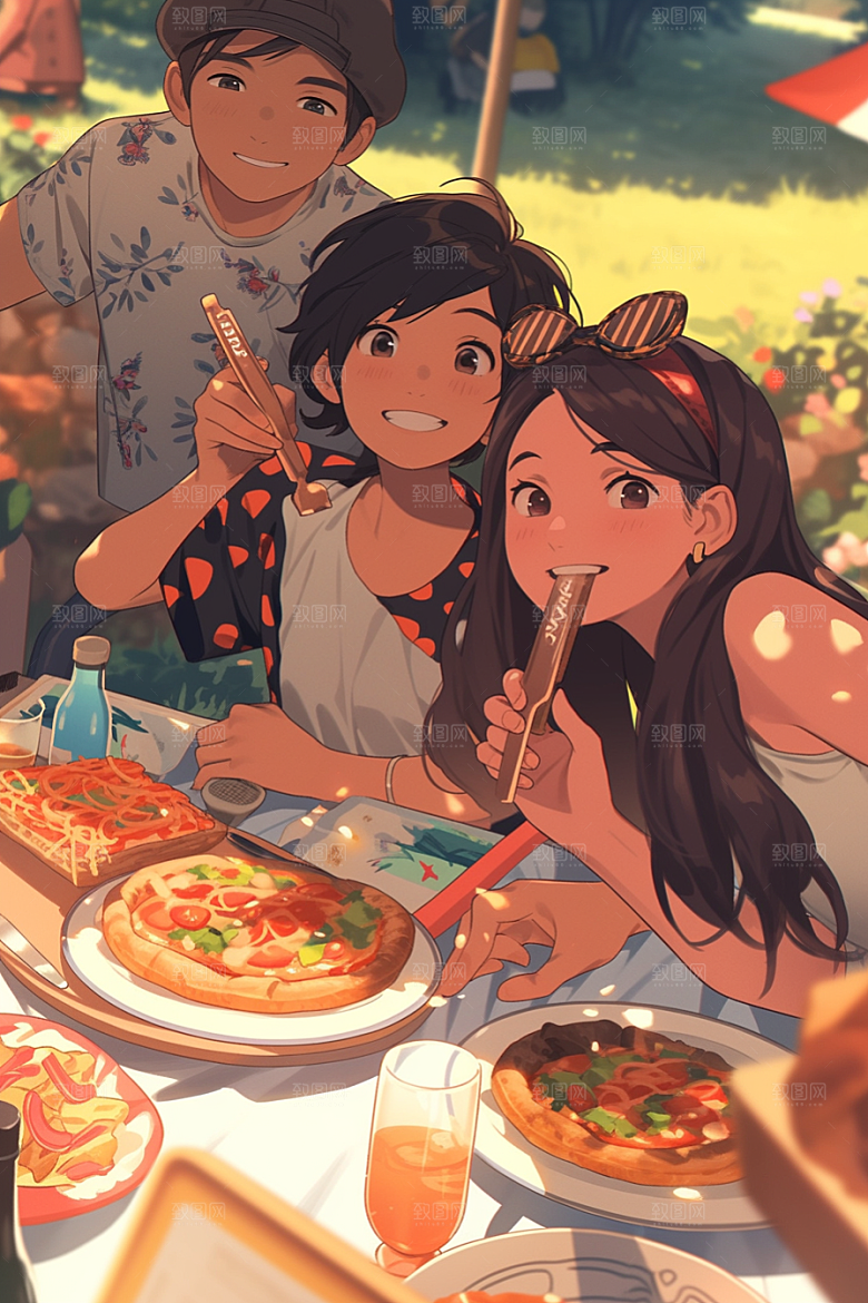 夏日聚会友谊手绘插画