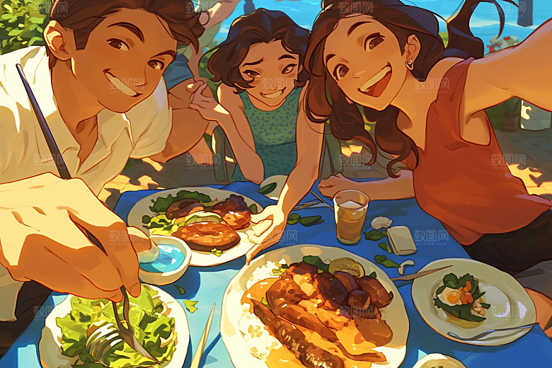 夏日聚会欢乐友情插画