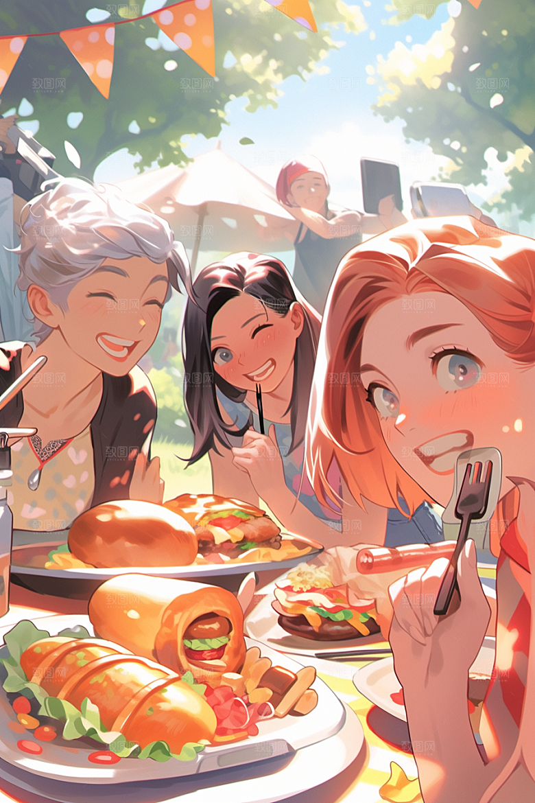 夏日聚会暑假玩耍插画