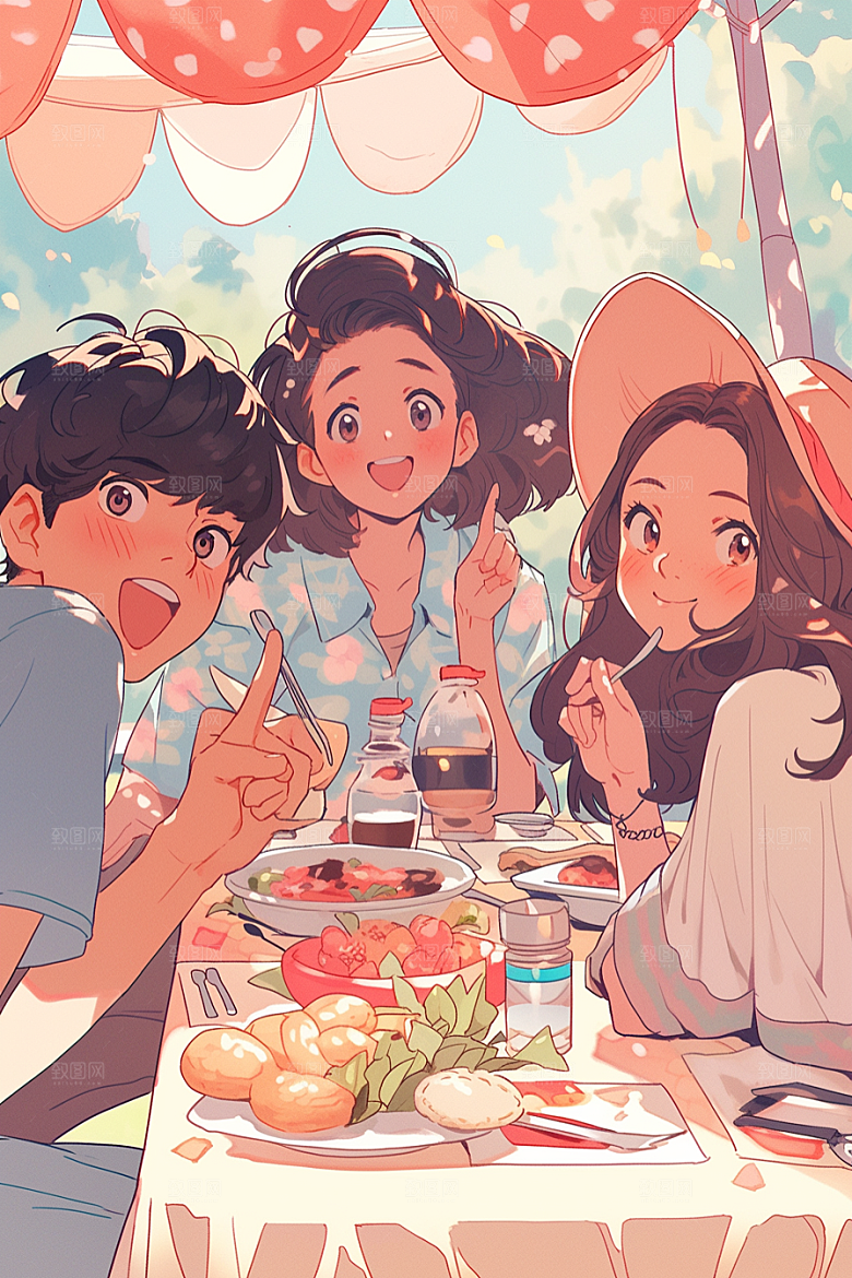 夏日聚会手绘欢乐插画