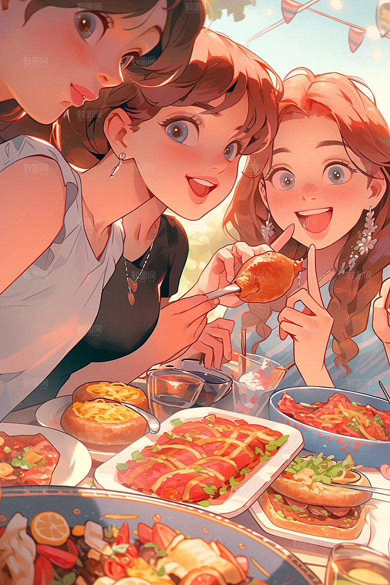 夏日聚会场景同学插画