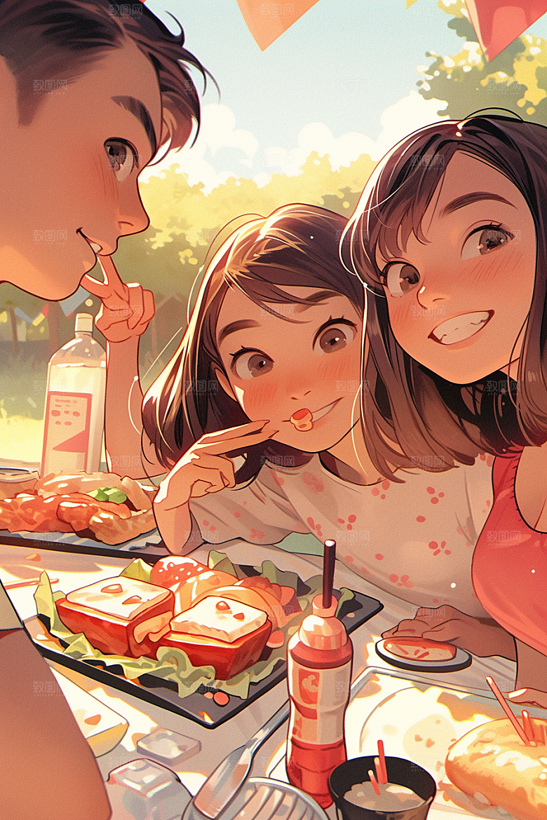夏日聚会手绘漫画风插画