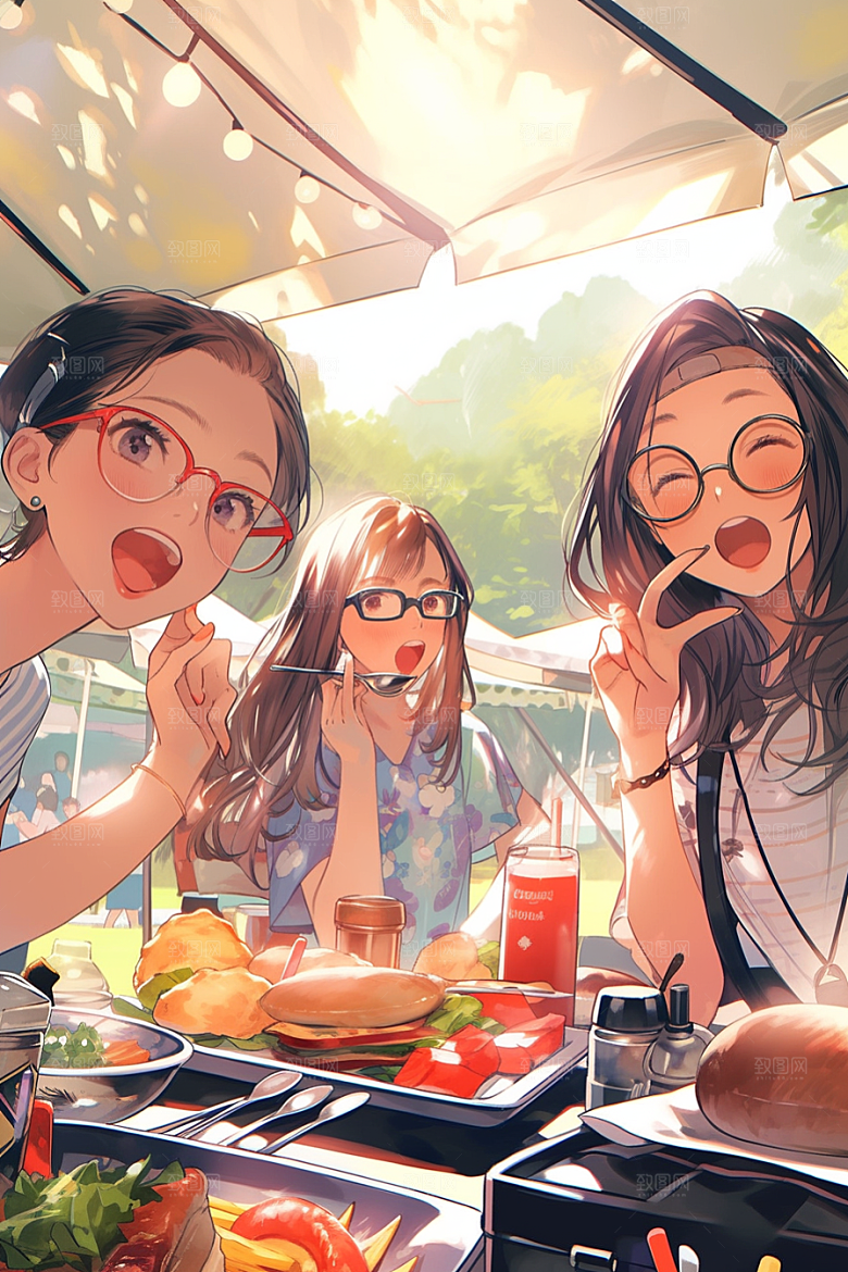 夏日聚会场景暑假插画