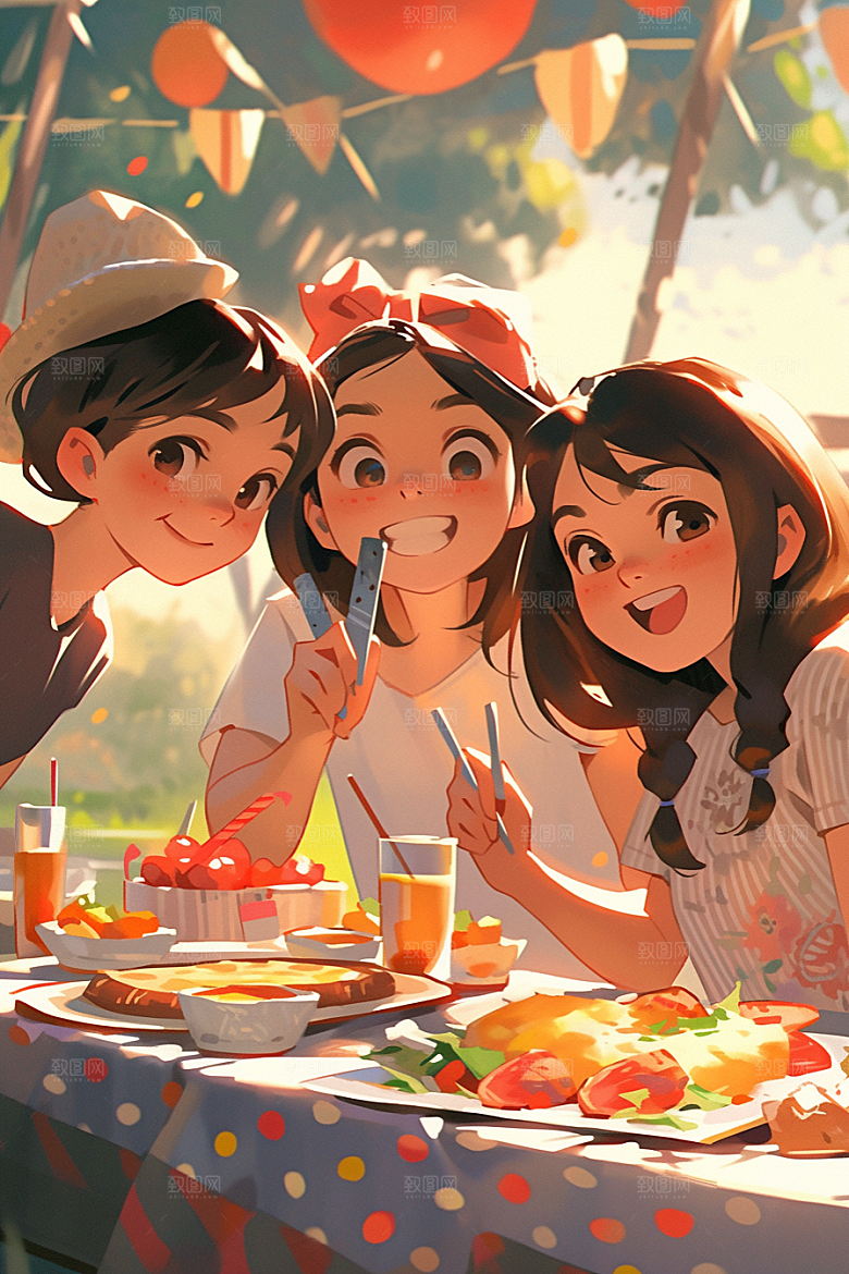 夏日聚会假日友谊插画