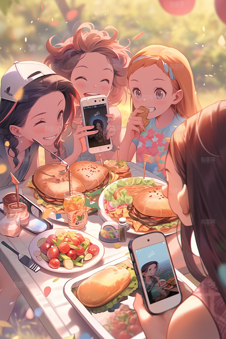 夏日聚会场景友情插画