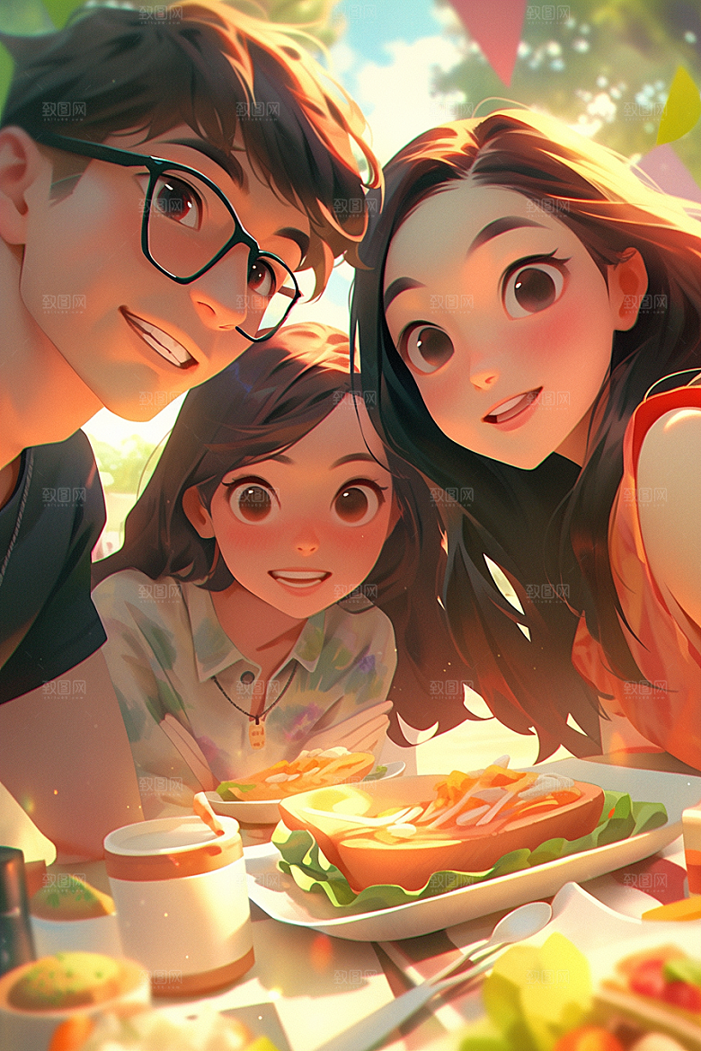 夏日聚会暑假漫画风插画