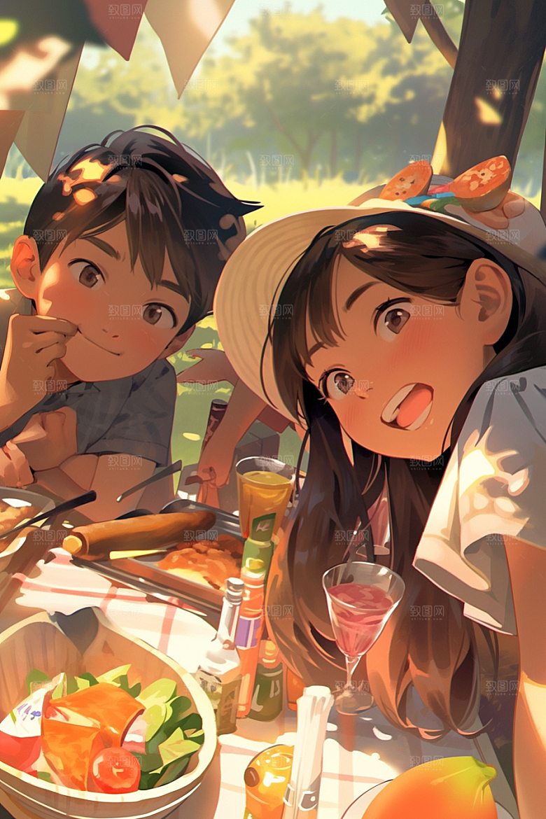 夏日聚会漫画风假日插画