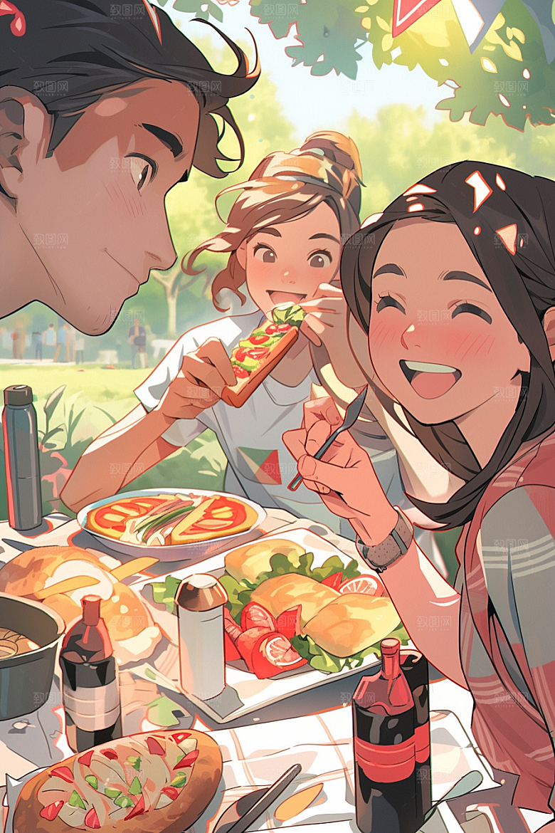 夏日聚会自拍友情插画