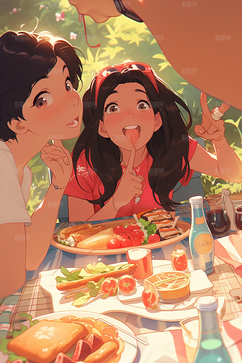 夏日聚会高清漫画风插画