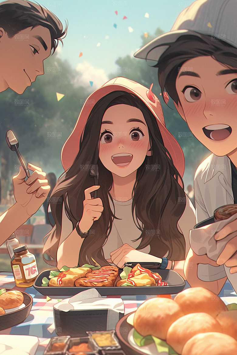 夏日聚会高清自拍插画