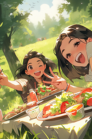 夏日聚会欢乐发小插画