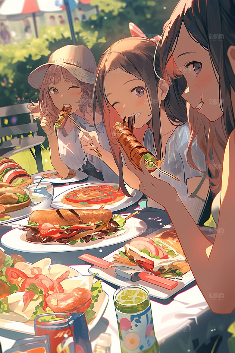夏日聚会高清发小插画