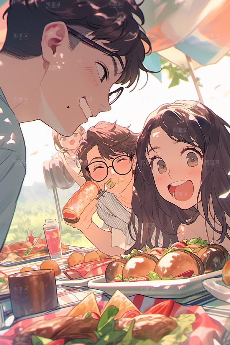 夏日聚会暑假手绘插画