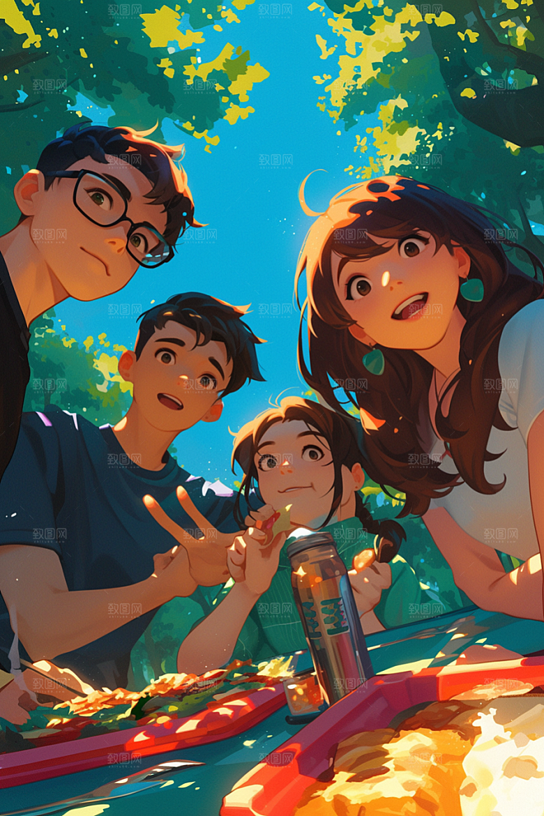 夏日聚会暑假玩耍插画