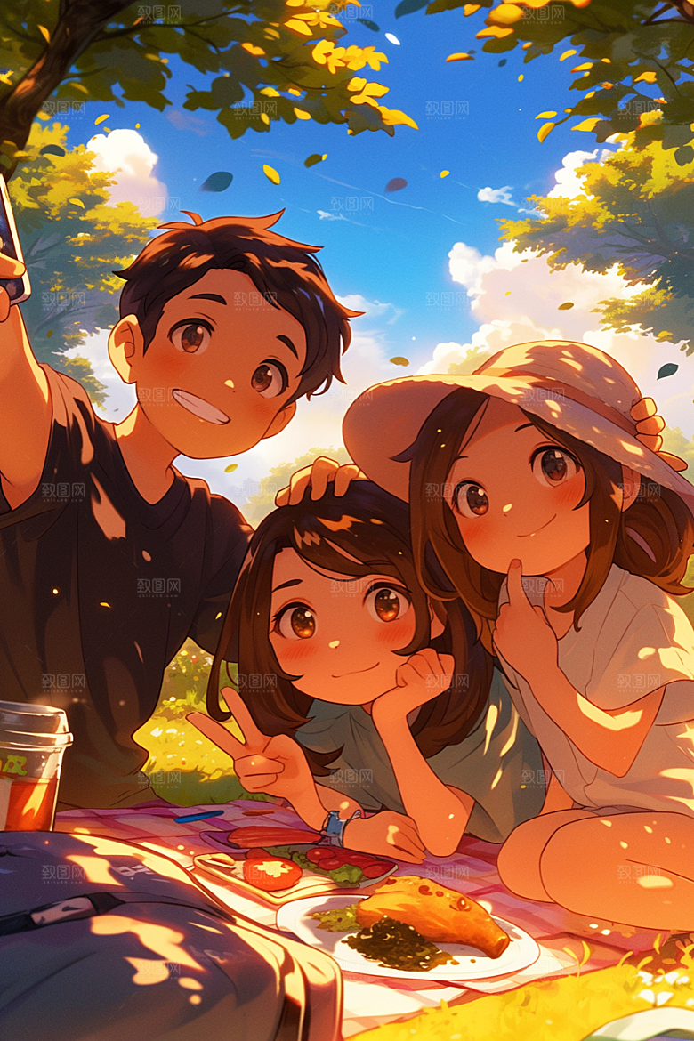 夏日聚会友谊发小插画