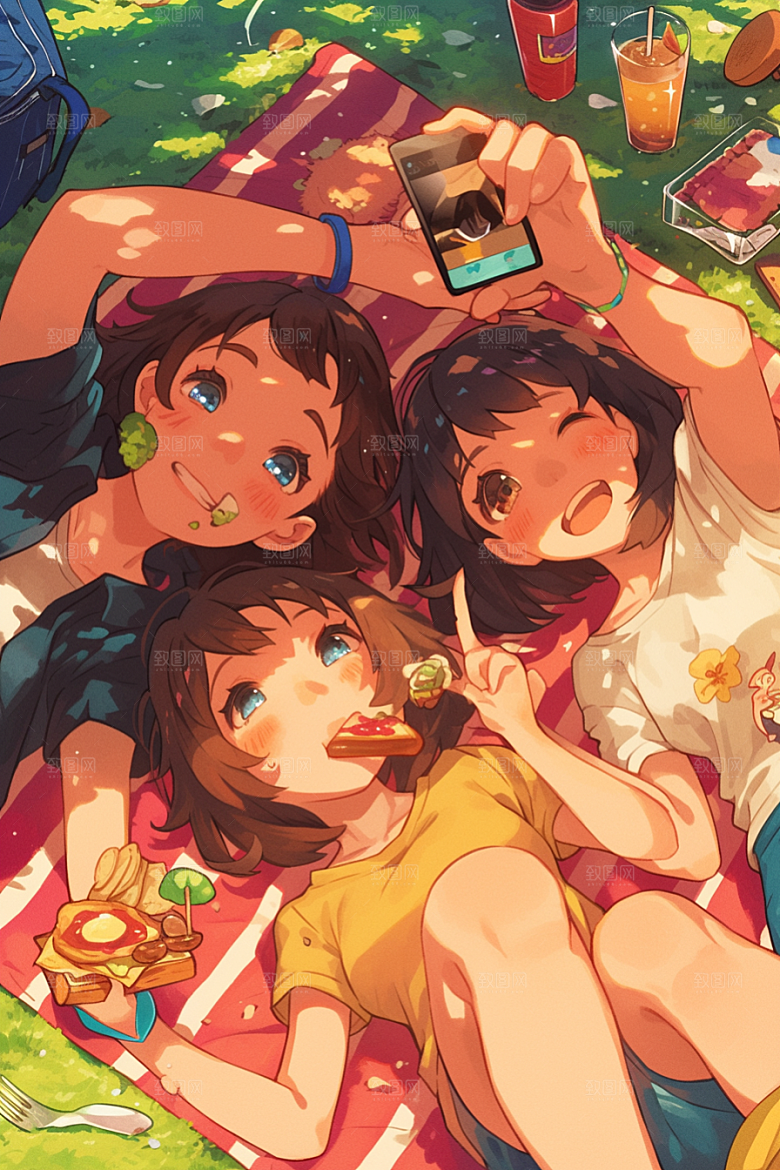 夏日聚会发小友谊插画
