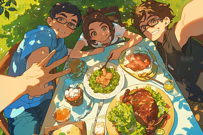 夏日聚会友情发小插画