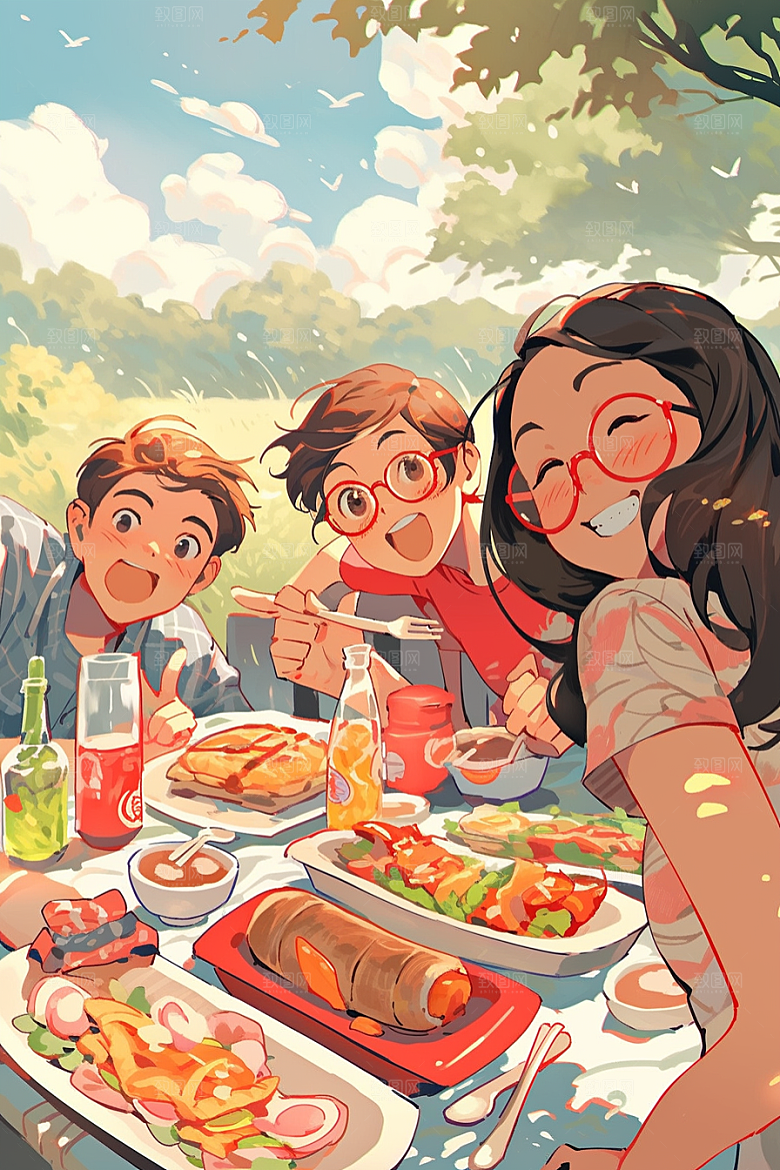 夏日聚会玩耍友情插画