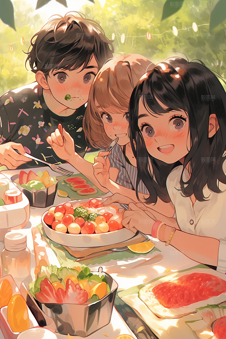 夏日聚会同学友情插画