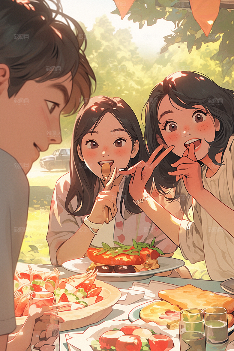 夏日聚会友情假日插画