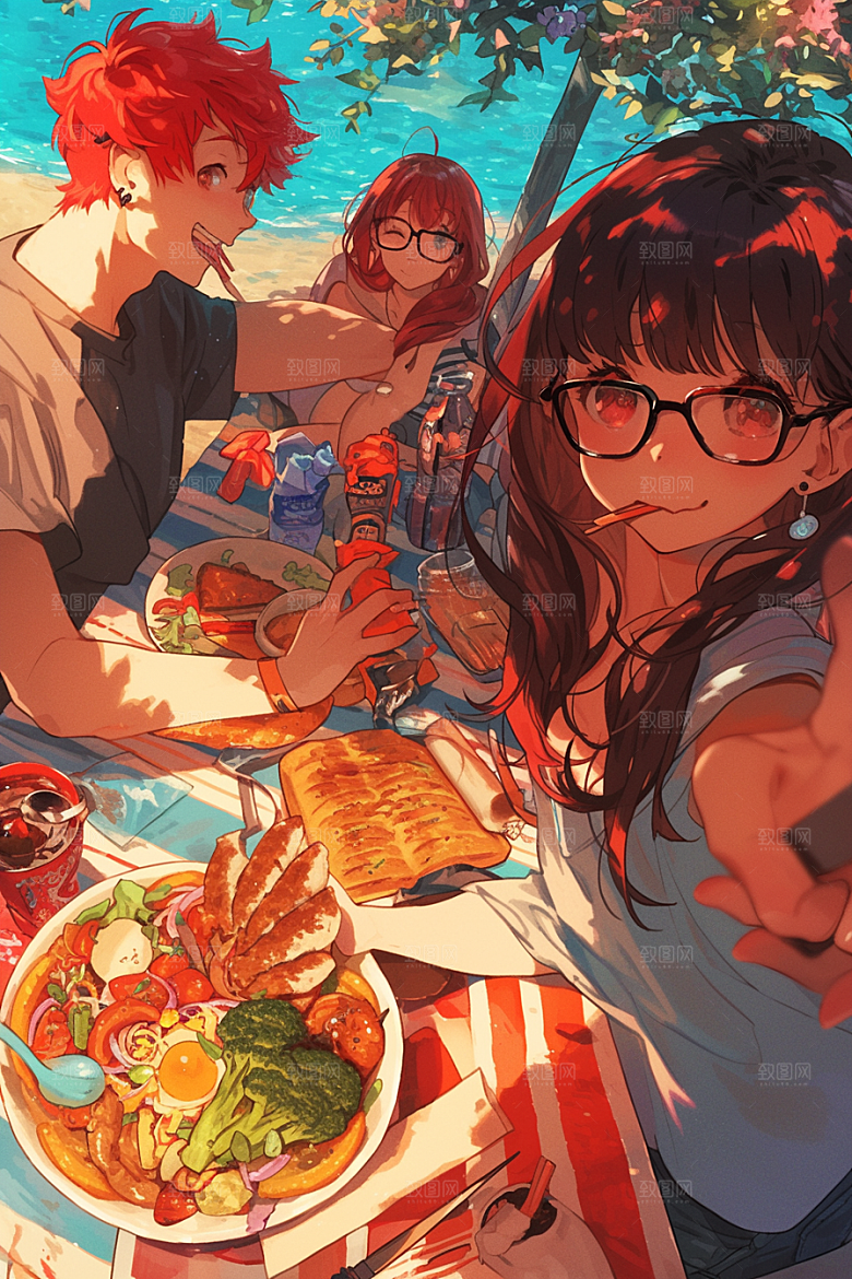 夏日聚会漫画风友情插画