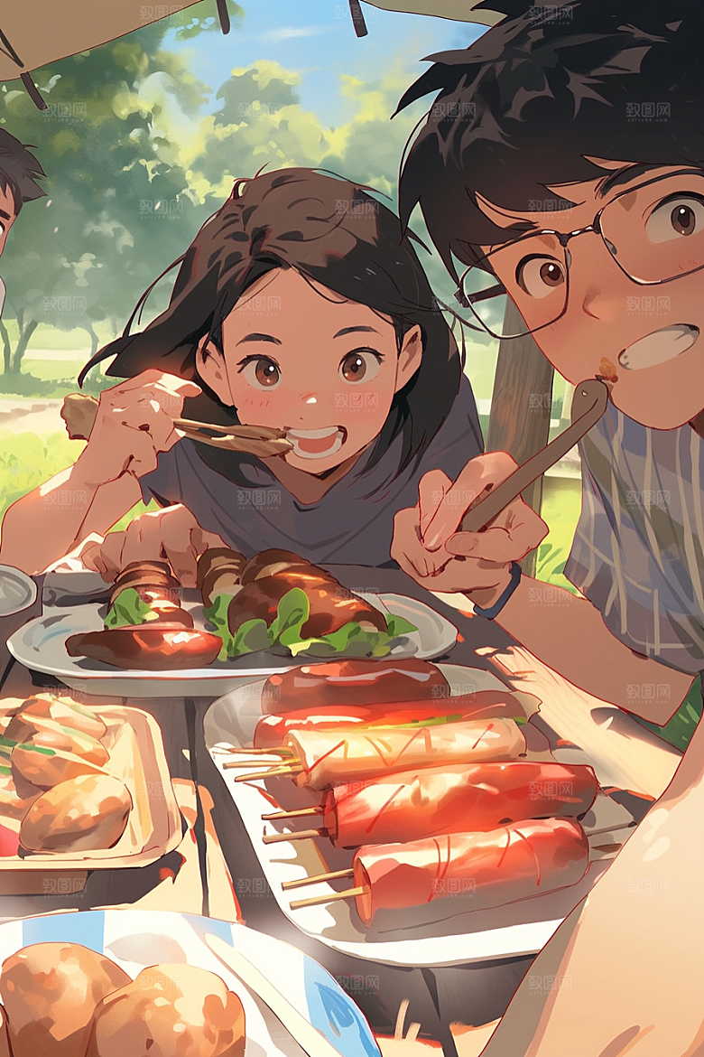 夏日聚会漫画风欢乐插画